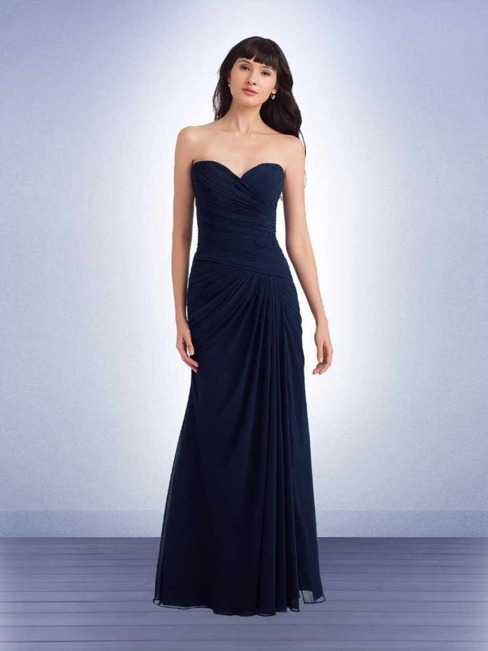 Bill Levkoff 1146 Bridesmaid Dress Navy Blue Strapless Chiffon Long 10 NWT